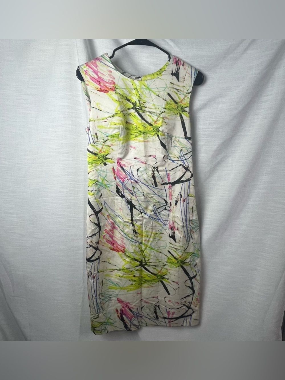 Milly White Midi Dress Abstract Colorful Print Size 10